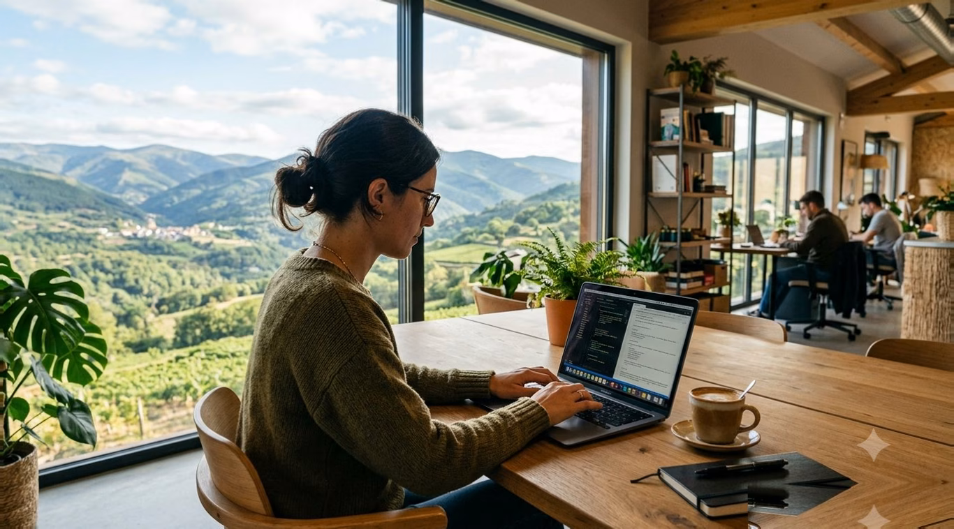 Persona trabajando en un espacio de coworking en El Bierzo